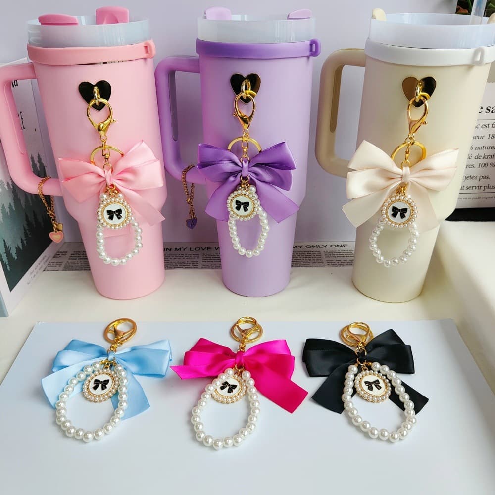 Pearl bow water cup pendant thermos cup decoration small fragrance key chain pendant bag cup pendant