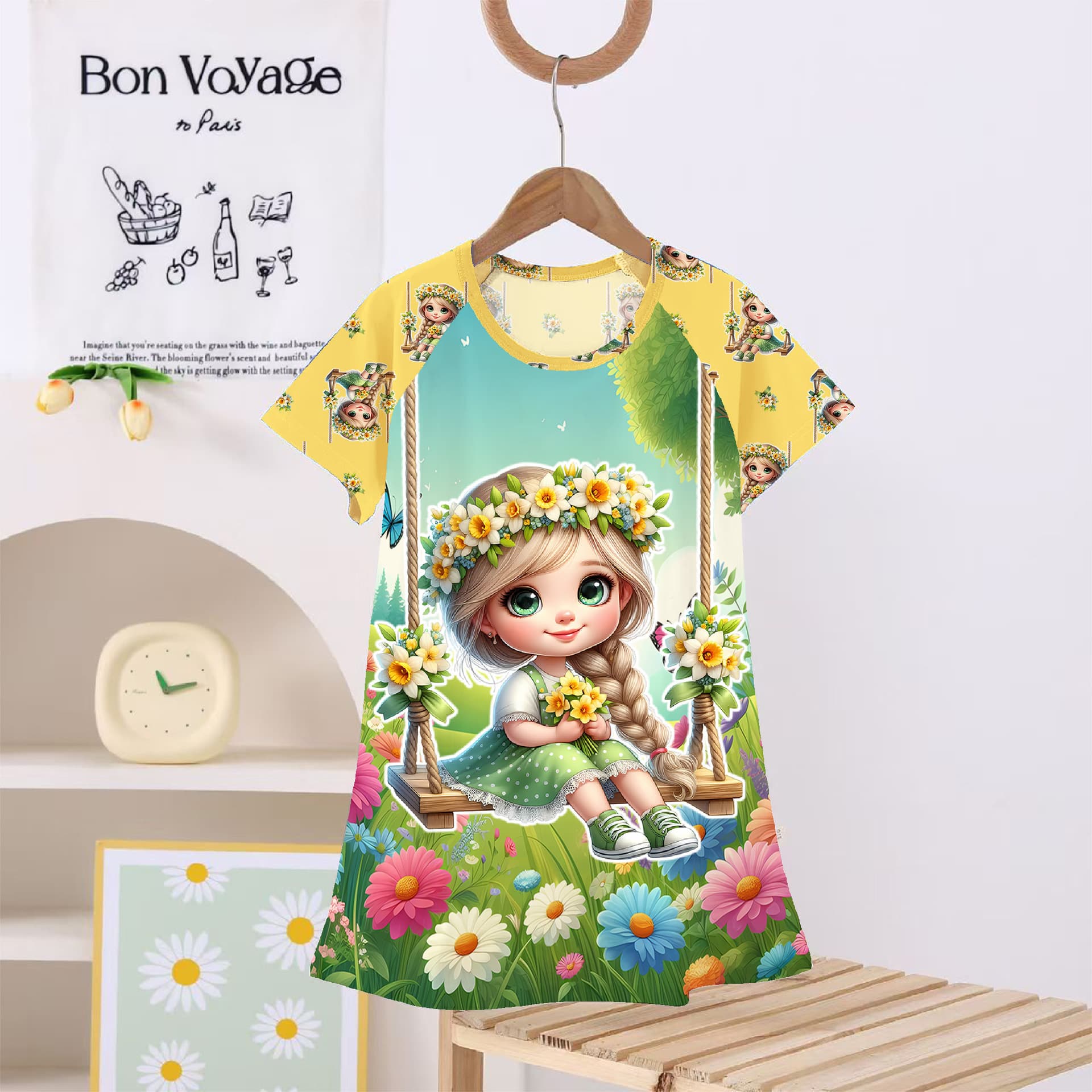 Wholesale Children's Nightgown Girls Princess Short Sleeve Sleepwear Pajamas Summer Air Conditioning Dress