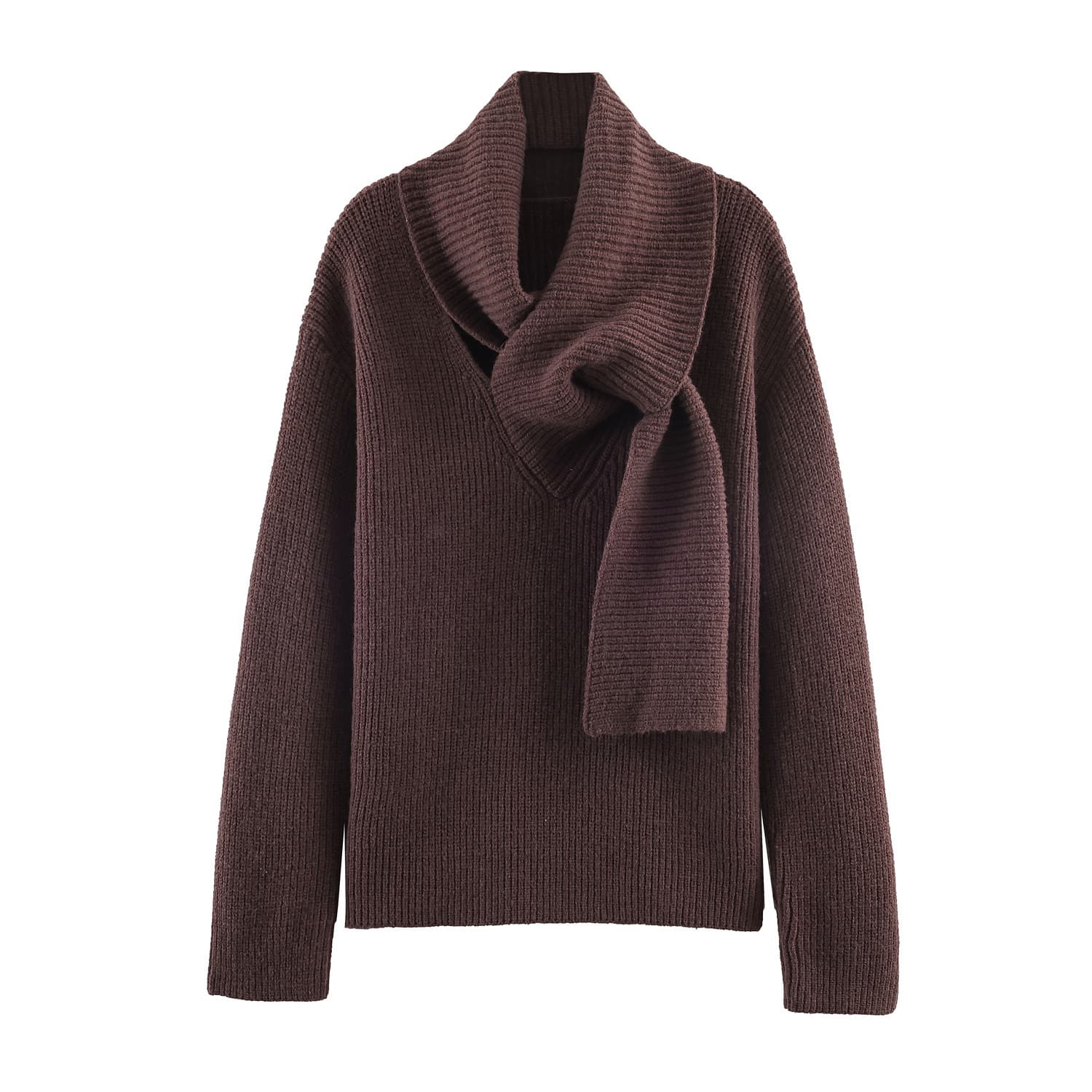 Cross-border Women's Clothing Wholesale European & American Style New Autumn/Winter Elegant Scarf-style Knit Pullover Sweater for Women