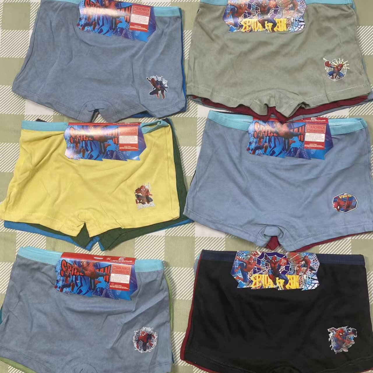 Cotton Boys Boxer Briefs 1 Card of 3, Spider-Man, Car, Superman Cartoon Flat Front Children's Boxer Underwear