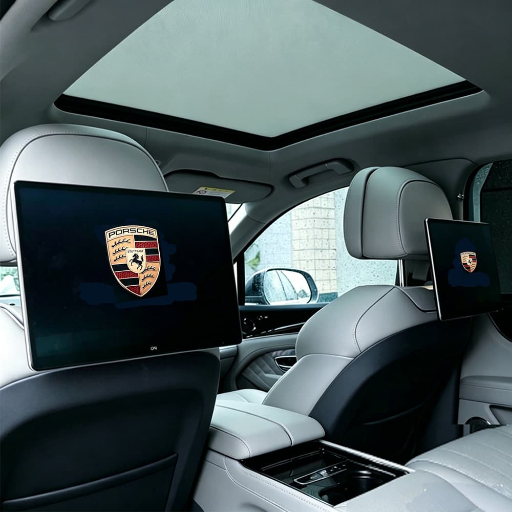 Porsche-specific 13.3-inch external Android monitor, BMW-specific headrest monitor