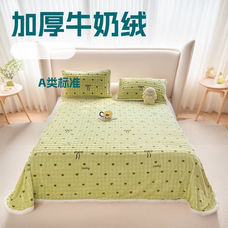 Class A Milk Velvet Fitted Sheet with Flannel Quilted Bubble Bed Cover Three-Piece Set, Single Bed, Wholesale Drop Shipping