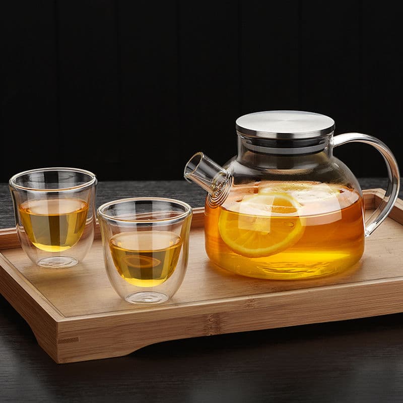 High borosilicate glass teapot with bamboo lid, cold water pitcher, tea brewing pot, household cold water pitcher set, flower tea pot, transparent fruit pot