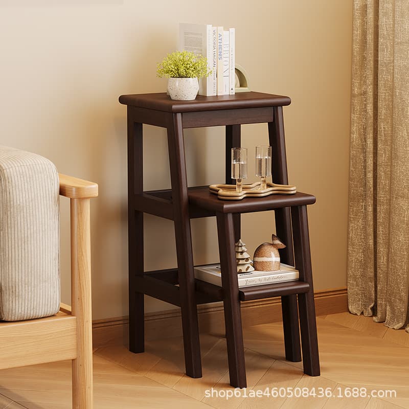 Solid Wood Step Stool Ladder Dual-Purpose Folding Three-Step Ladder for Home Use Multifunctional Plant Stand Thickened Stair Climbing Ladder