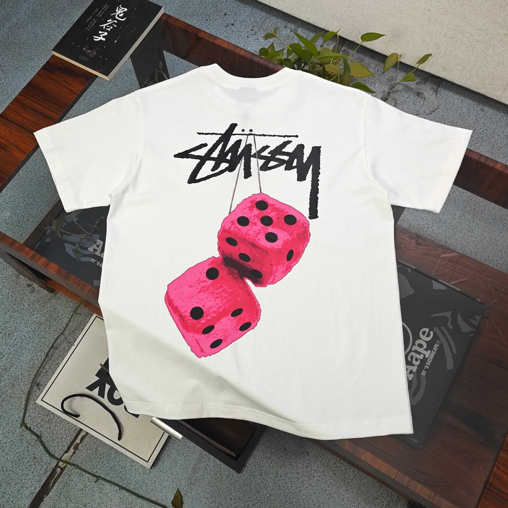 Cross-border Trade STU Dice Pattern Logo Letter Print Casual Loose Couple Short-Sleeve T-Shirt