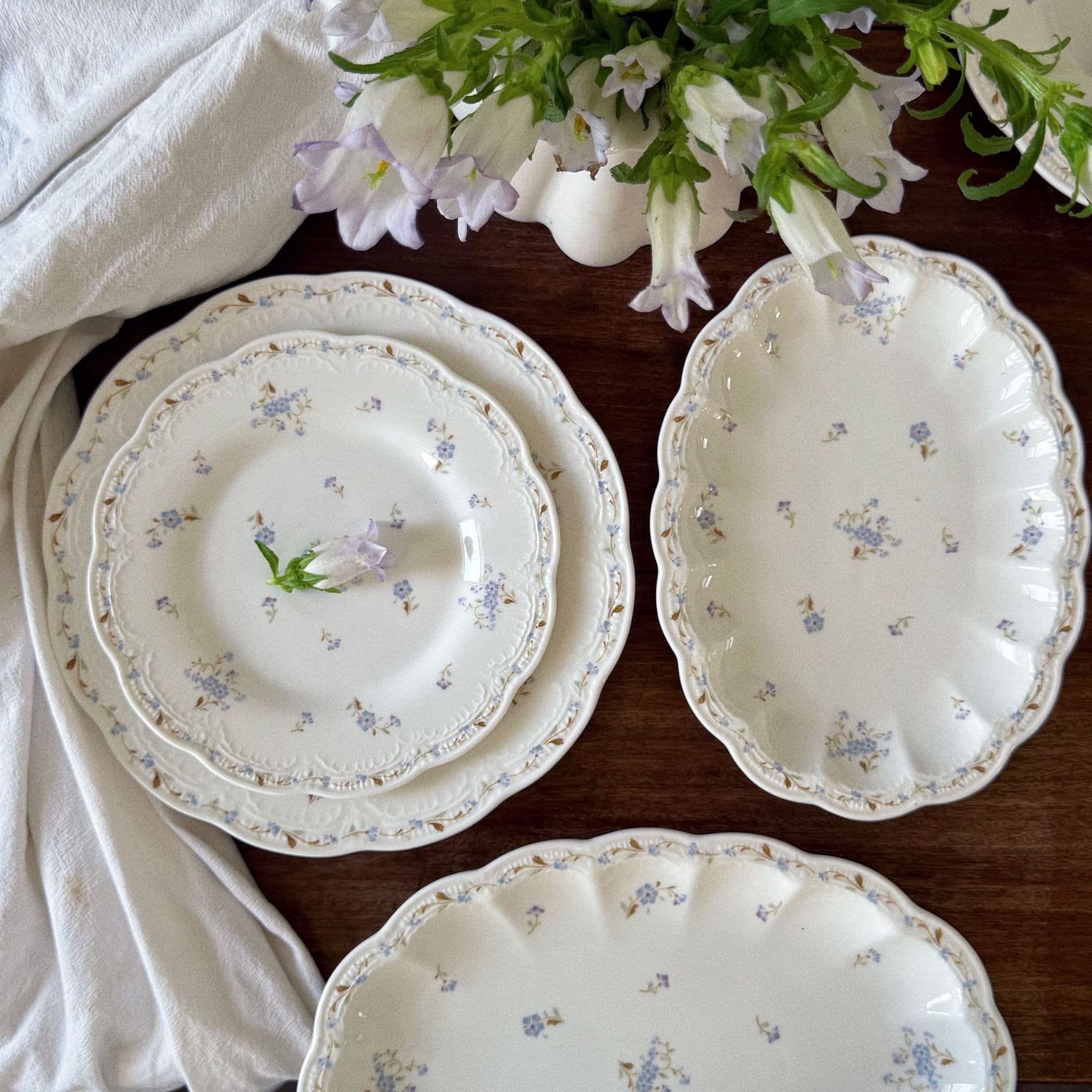 French Romantic Margarite Blue Floral Ceramic Tableware Ceramic Plate Bowl Coffee Cup Sauce Dessert Plate Dinner Plate Oval Plate