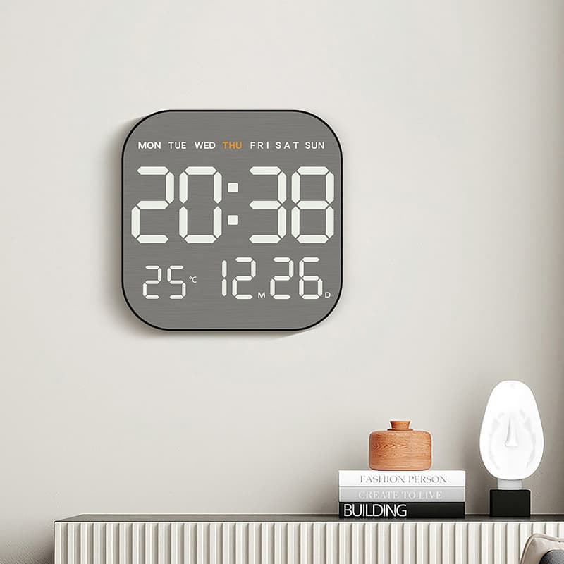 New Metal Brushed Finish Wall Clock Multifunctional LED Electronic Alarm Clock Cross-Border Best-Selling Simple Alarm Clock