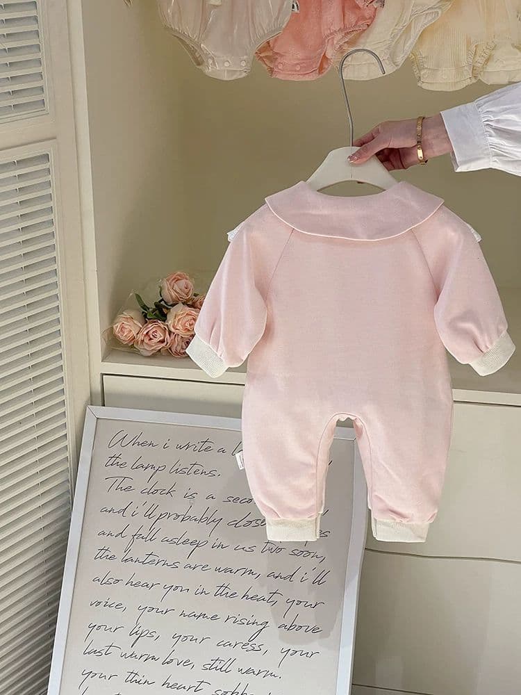 Spring new baby type A soft jumpsuit for female baby style doll collar lace romper newborn crawling suit 5