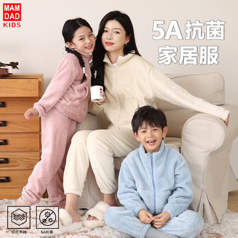 Children's autumn and winter home wear sets, parent-child warm tops and bottoms, adult flannel pajama sets, mother and daughter outfits.