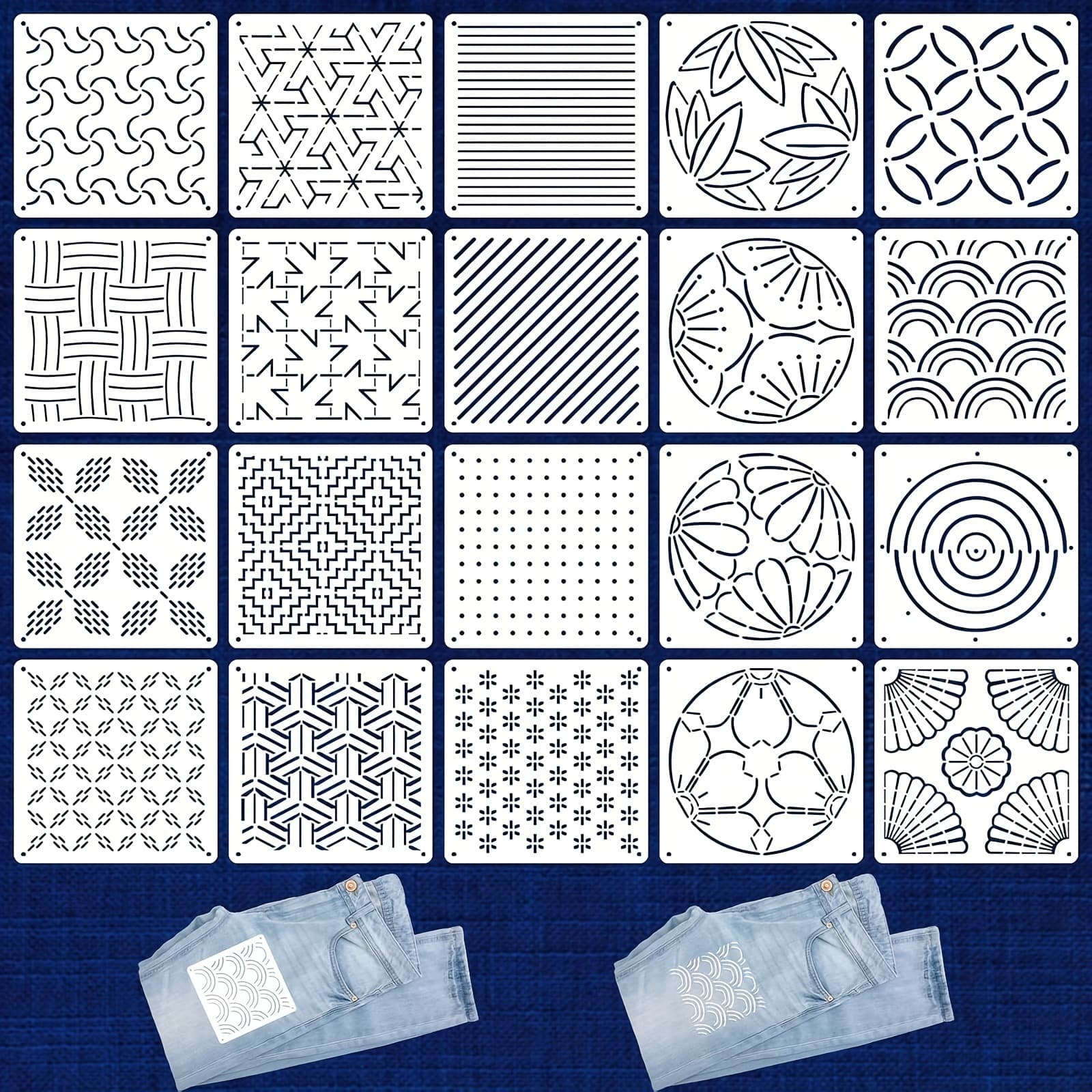 20 Embroidery Stencils Geometric Hand Embroidery Stencils DIY Hollow Painting Templates for Handicraft Puzzles