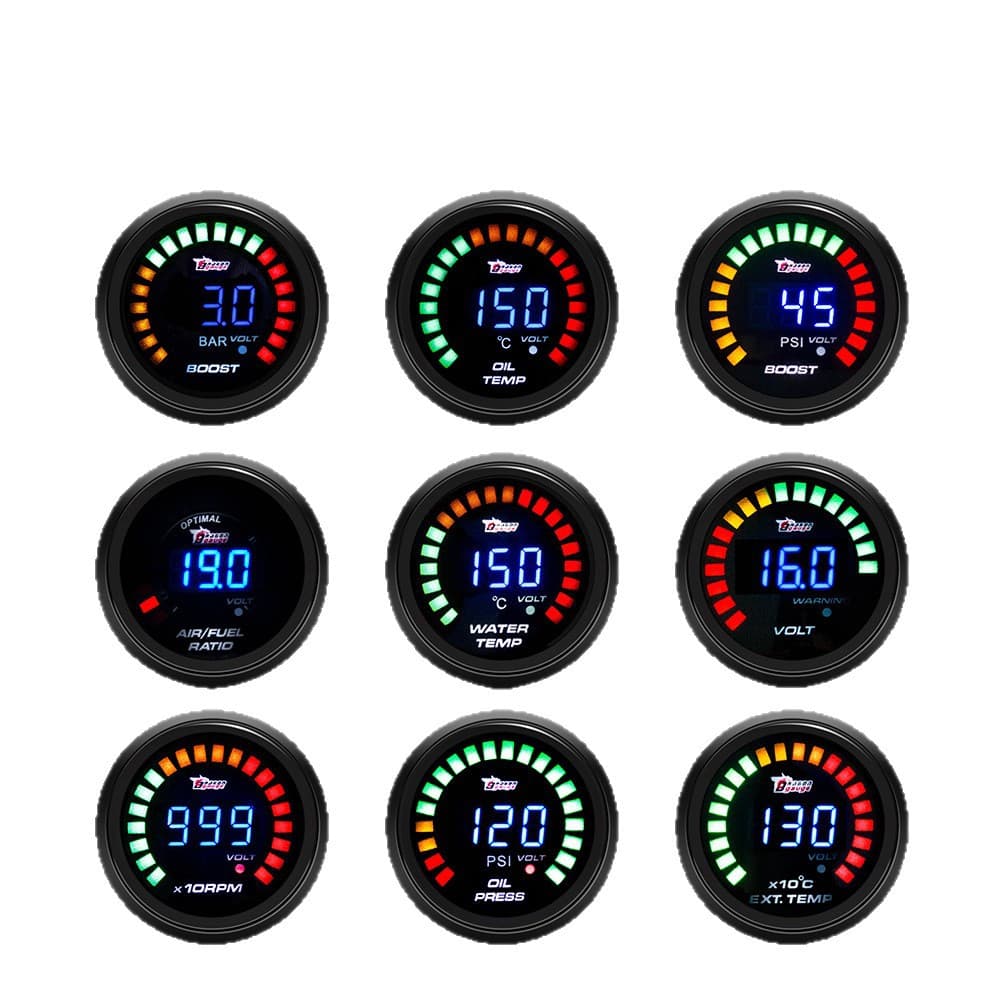 2-inch automotive modified gauge 12V blue digital display RPM water temperature oil temperature oil pressure voltage automotive gauge
