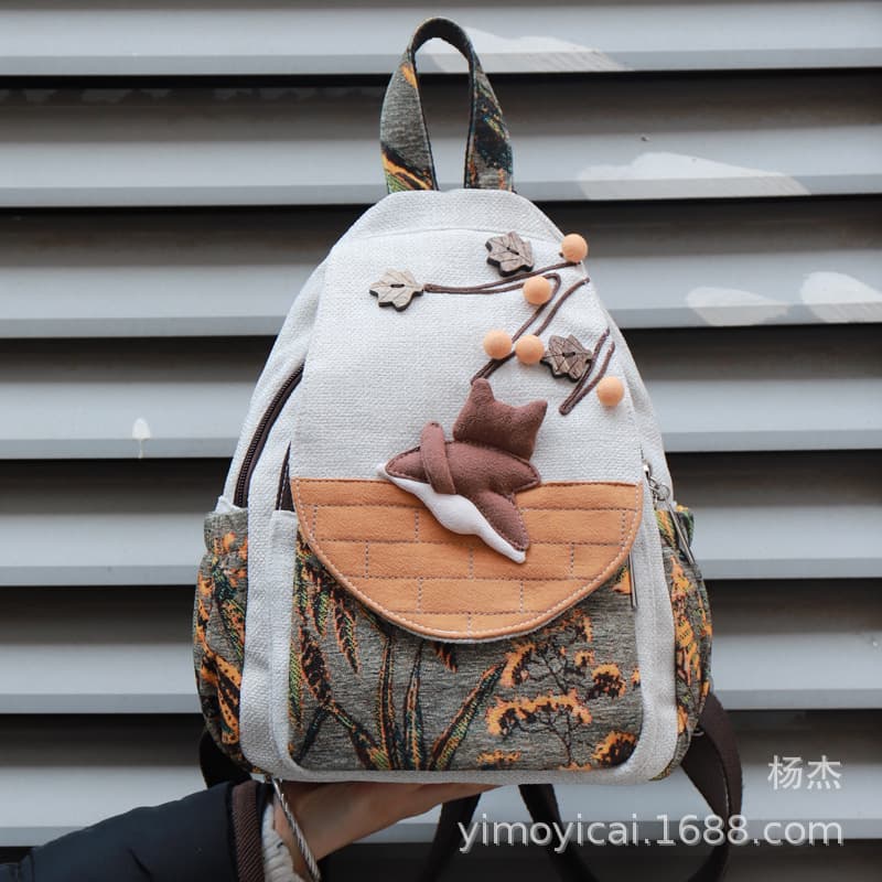 Cute Cartoon Casual Small Backpack Multi-Compartment Lightweight Canvas Bag Outdoor Commute Travel Backpack Women's Bag