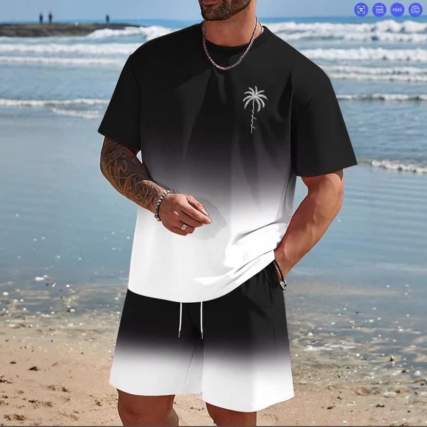 TEMU Exclusive Amazon Hawaii Set Casual Men's 3D Print Short Sleeve T-Shirt and 5-Inch Beach Shorts In Stock