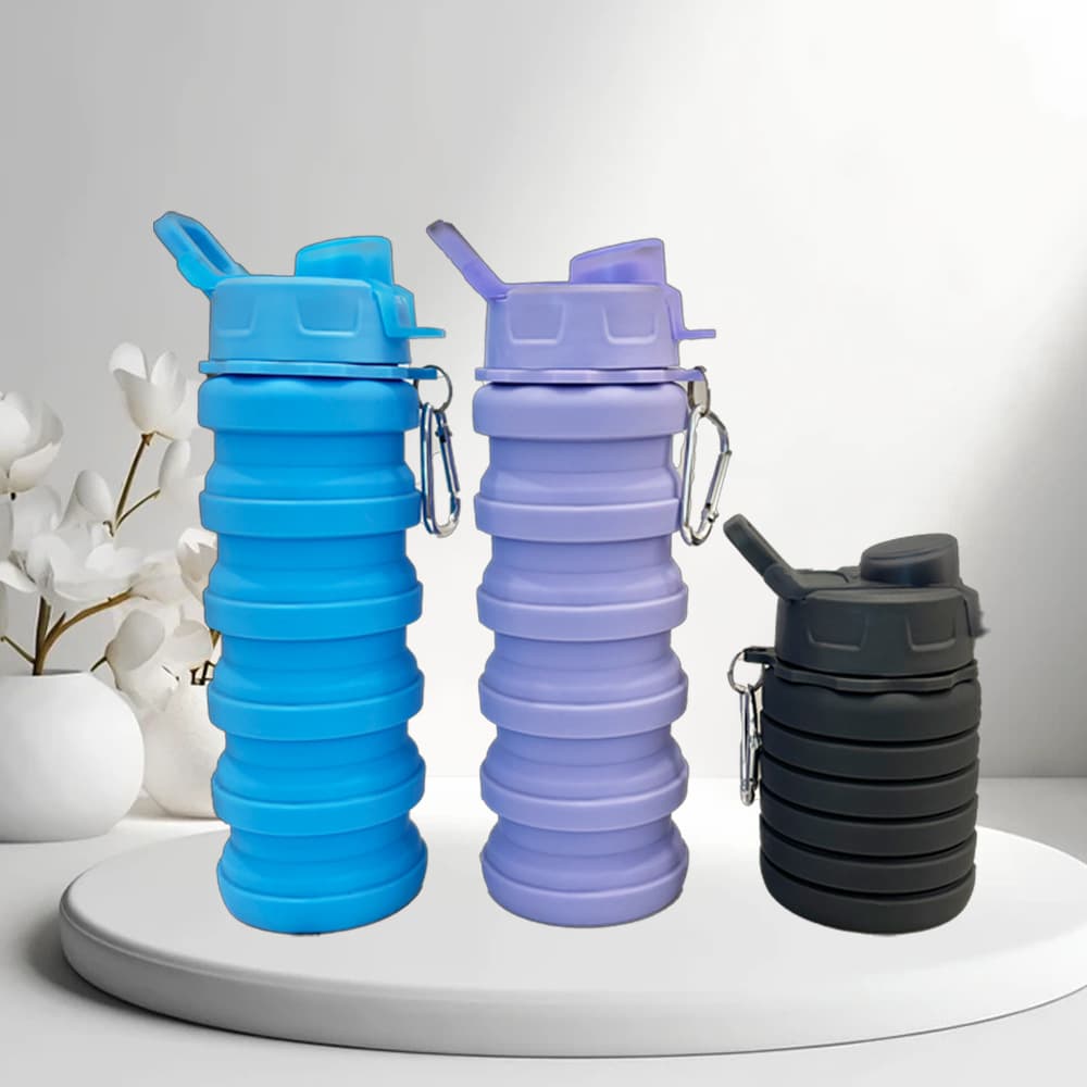 Cross-Border Silicone Collapsible Cup for Outdoor Travel Portable Sports Telescoping Bottle, Lightweight Business Gift Water Bottle