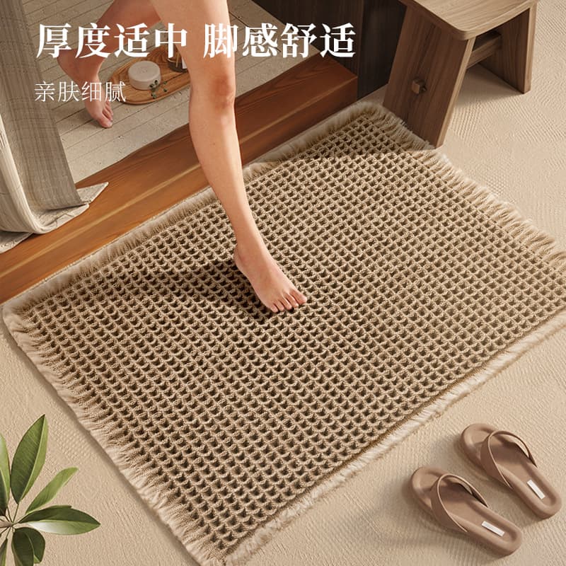 Bathroom Anti-Slip Floor Mat Toilet Entrance Water Absorbent Door Mat Square Polyester Fiber Pure Color Hand Washable Japanese Style