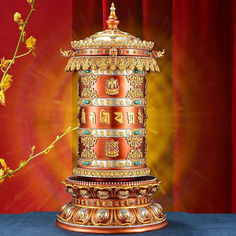 Electric Spinning Drum Tibetan Style Home Plug-in Resin Wheel Six-Syllable Mantra Golden Wheel Ornament