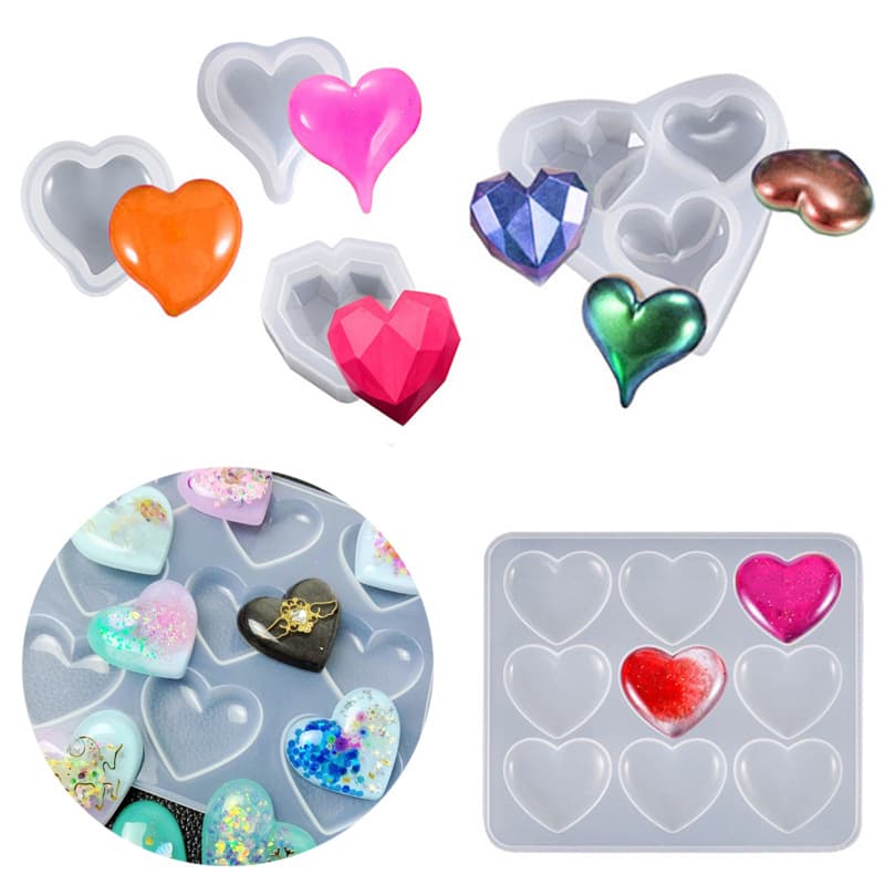 Resin Multi-Style Love Pendant Silicone Mold, Epoxy Resin DIY Three-Connected Nine-Grid Heart Shape Peach Heart Decoration Pendant Wholesale