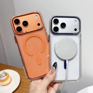 Clear Magnetic Phone Case with Glitter for iPhone 17 Pro Max, Rhinestone Lens Frame Protective Cover for Apple 16