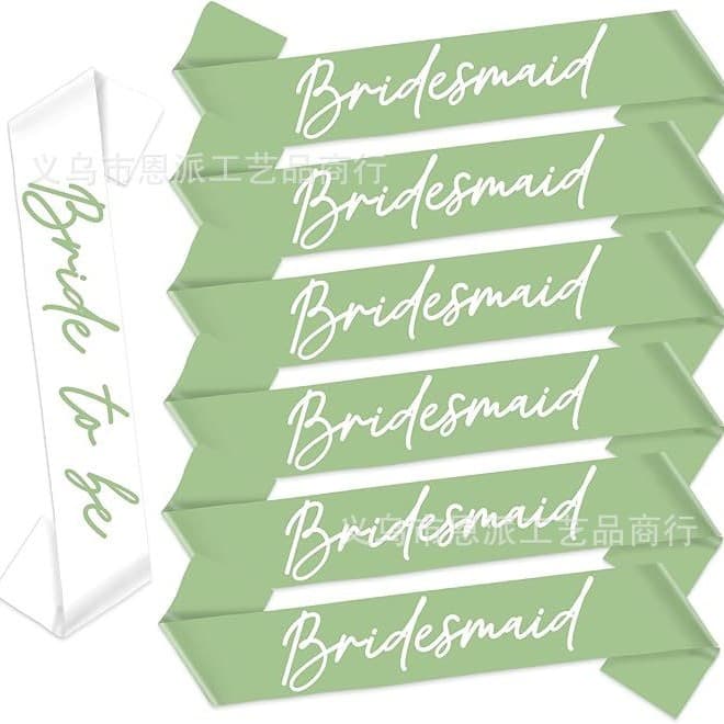 Bachelorette Party Sash Set Sage Green 7-Piece Wedding Decorations Bride Getting Ready Party Decor