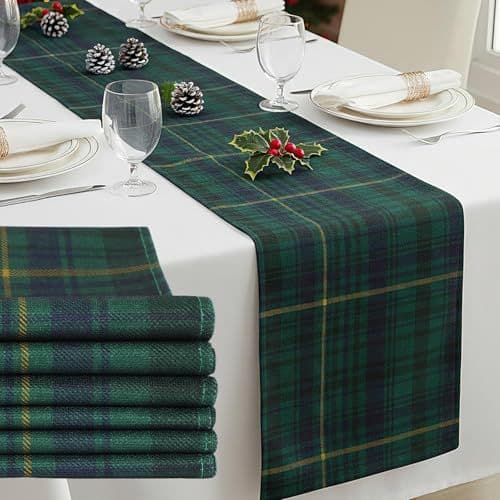 Cross-border Table Runner Blue Green Striped Plaid Party Dining Table Restaurant Party Farmhouse Coffee Table Decoration Amazon Wholesale