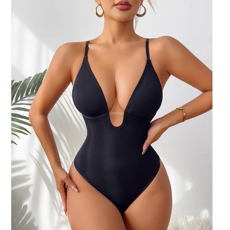 European and American Cross-Border Women's Shapewear, Sexy Deep V-Neck, Tummy Control, Butt-Lifting, Thong-Style One-Piece Body Shaper