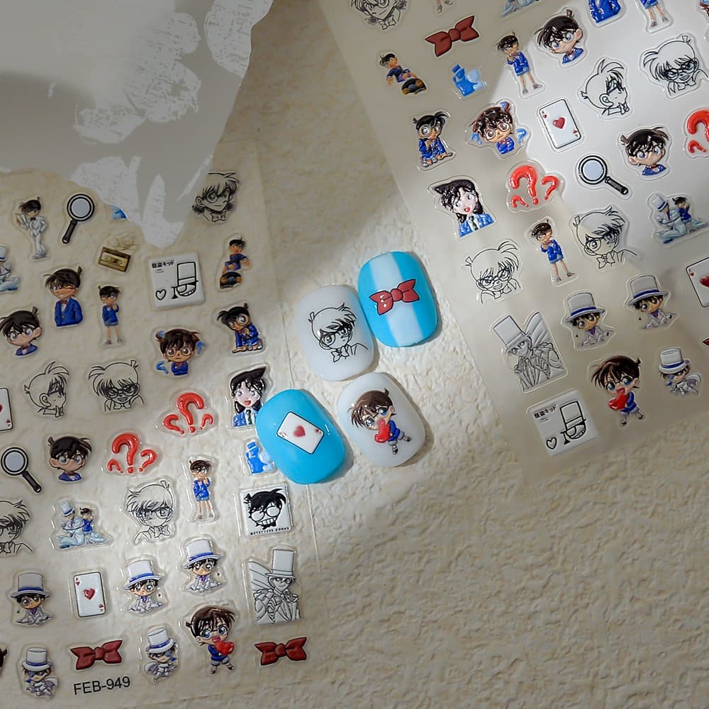 Cartoon Anime Detective Conan Nail Stickers 3D Embossed Waterproof Phone iPad Adhesive Decoration Wholesale