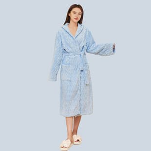 Bathrobe Coral Fleece Turtle Pattern Bathrobe Women's Cloud Grid Long Sleeve Hooded Loose Homewear Cross-Border Wholesale
