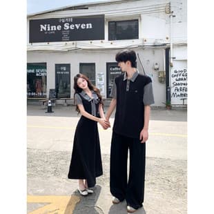 French Style Couple Outfit Summer New High-End One-Top One-Skirt Contrast Collar Slim Waist Women's Dress