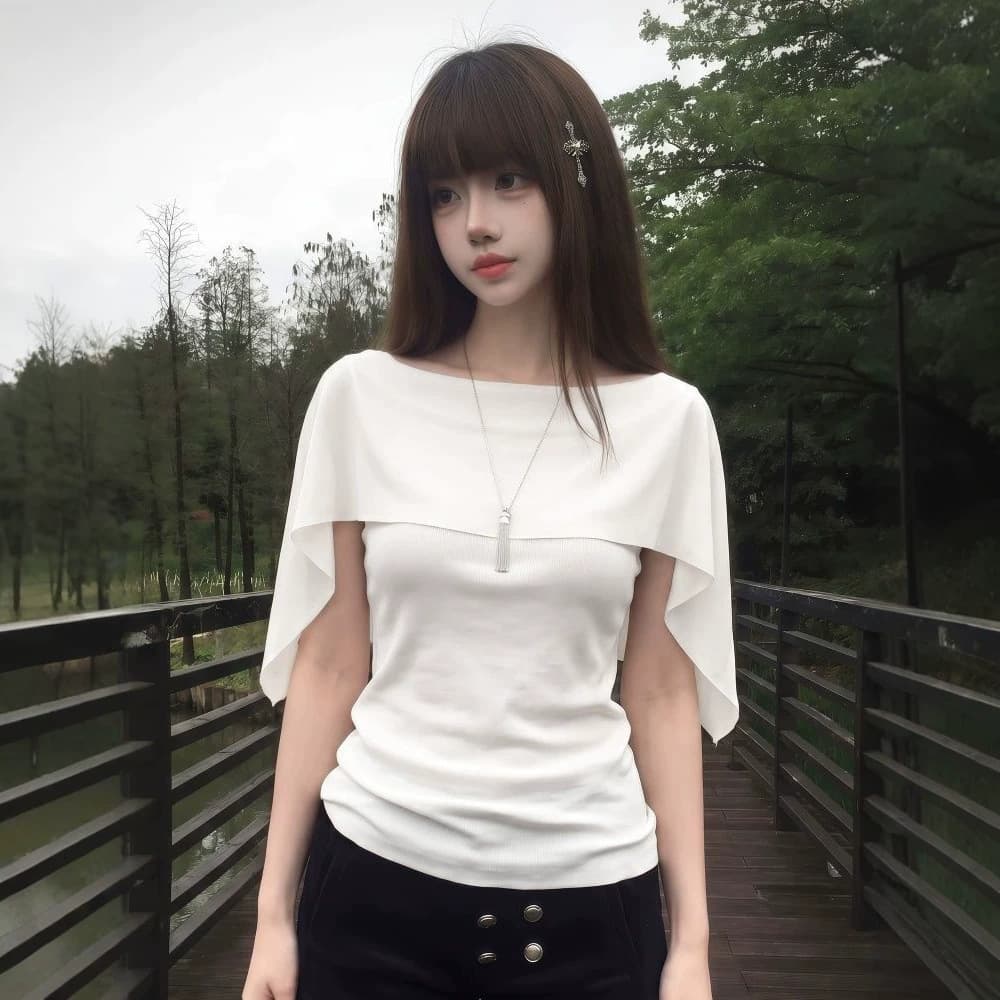 Women's Summer New Scoop Neck Slim Fit T-Shirt with Cape Short Sleeves Minimalist Design Pure Desire Hot Girl Trendy Top Ins Style