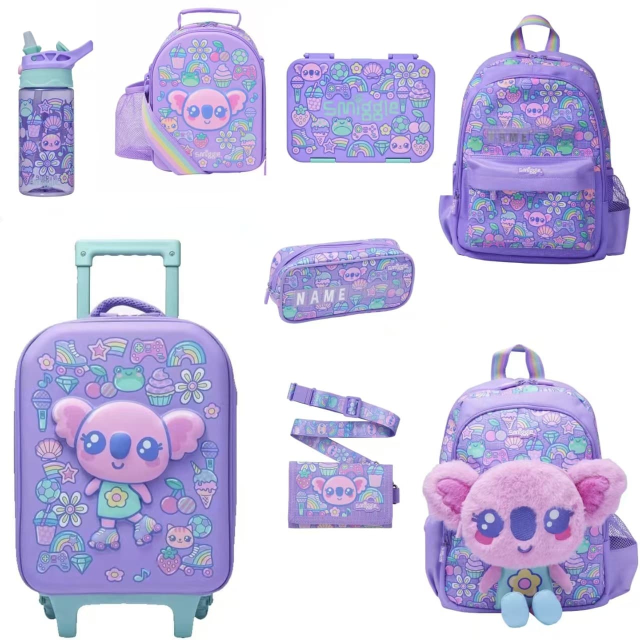 Australian Smiggle Schoolbags Primary School Cartoon Backpacks Children's Insulated Meal Bags Purple Frog Set Series