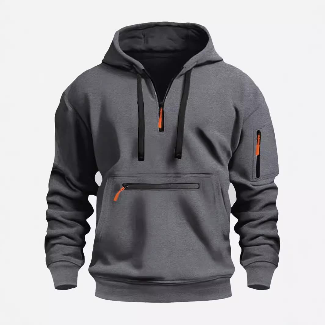 2024 Cross-border Plus Size Autumn/Winter Casual Sports Multi-Zipper Arm Pocket Men's Sweatshirt Pullover Hoodie