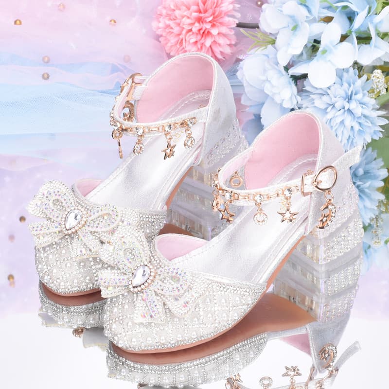 Girls' princess shoes, high heels, children's performance and catwalk shoes, crystal shoes, girls' closed-toe sandals, cross-border dropshipping supported.