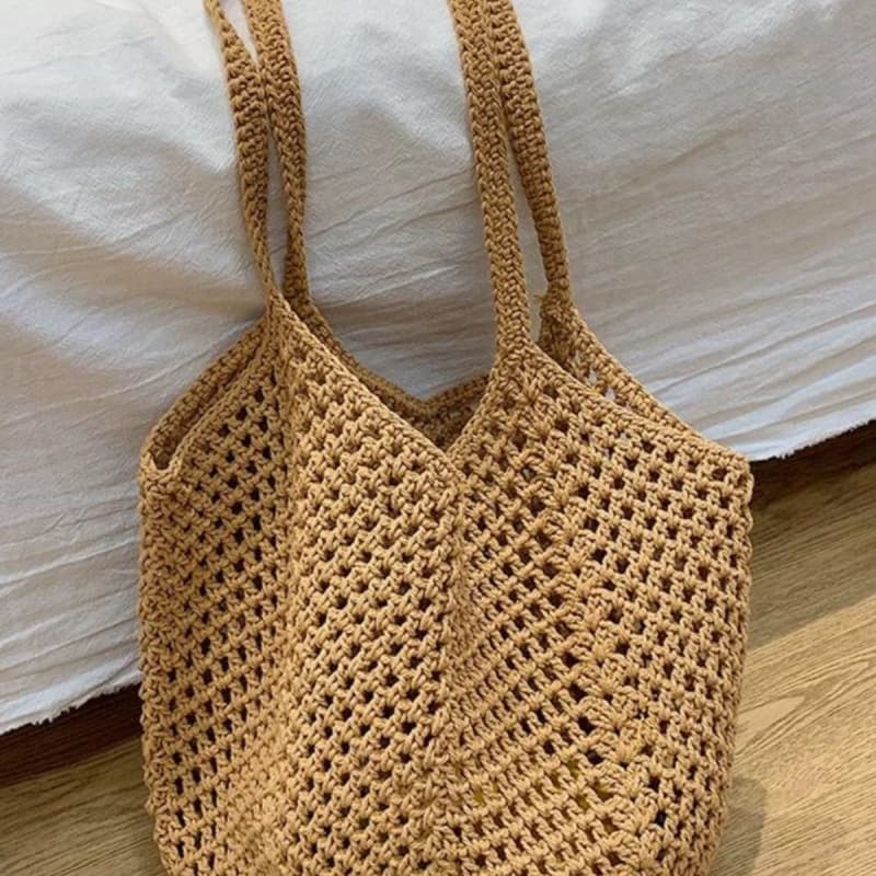 Lazy Tote New Casual Beach Shoulder Bag Straw Handmade Large Capacity Vacation Woven Hollow-out Bag
