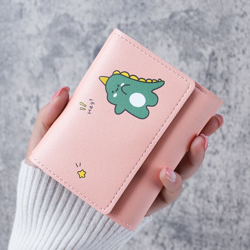 Cute New Fresh Style Miniature Milk Cow Print Tri-fold Button Wallet Women's Short Student Multi-card Card Holder Wallet