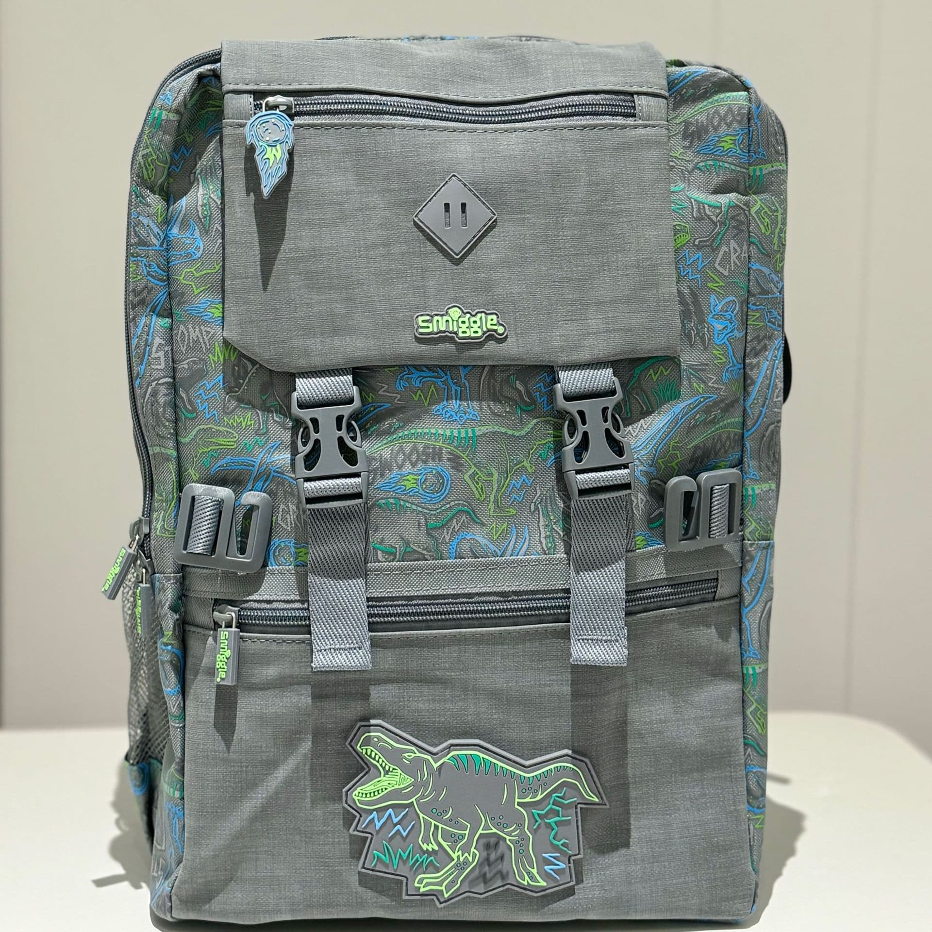 Australian Smiggle Decompression School Bag Extra Large Gray Dinosaur Backpack Spine Protector Chest Buckle Senior Backpack