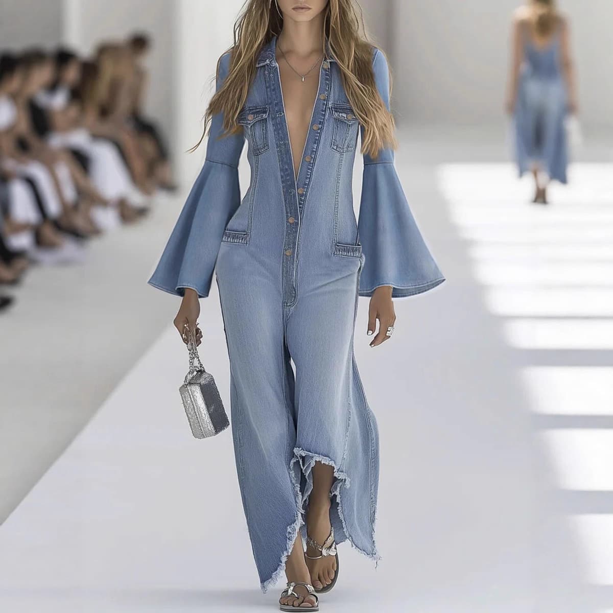 2026 Amazon Wish Cross-Border Spring/Autumn New Women's Loose Solid Color Casual Single-Breasted Denim Jumpsuit