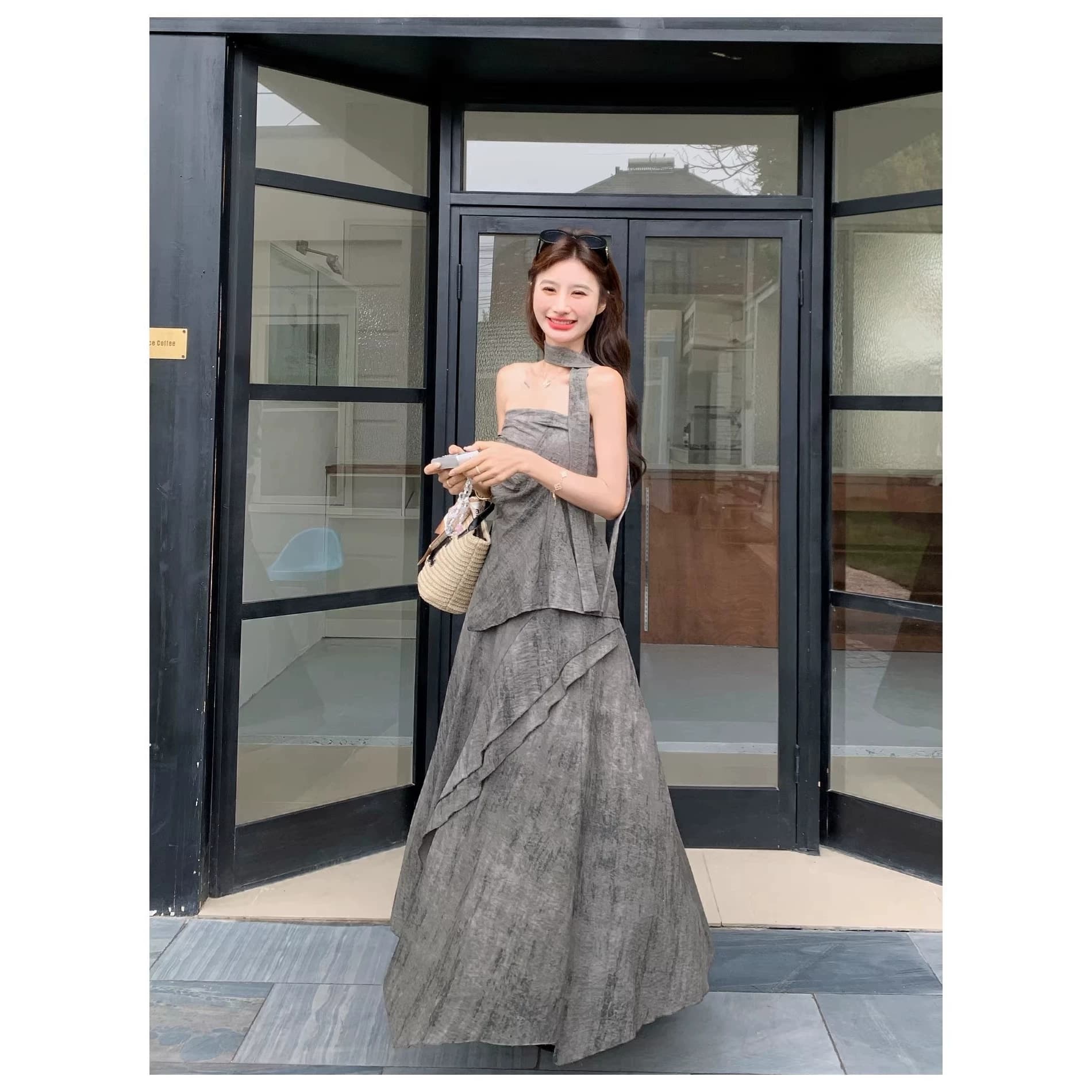 French Retro Strapless Two-Piece Set Women 2026 Summer New Sleeveless Ruffled Irregular Half Skirt Set