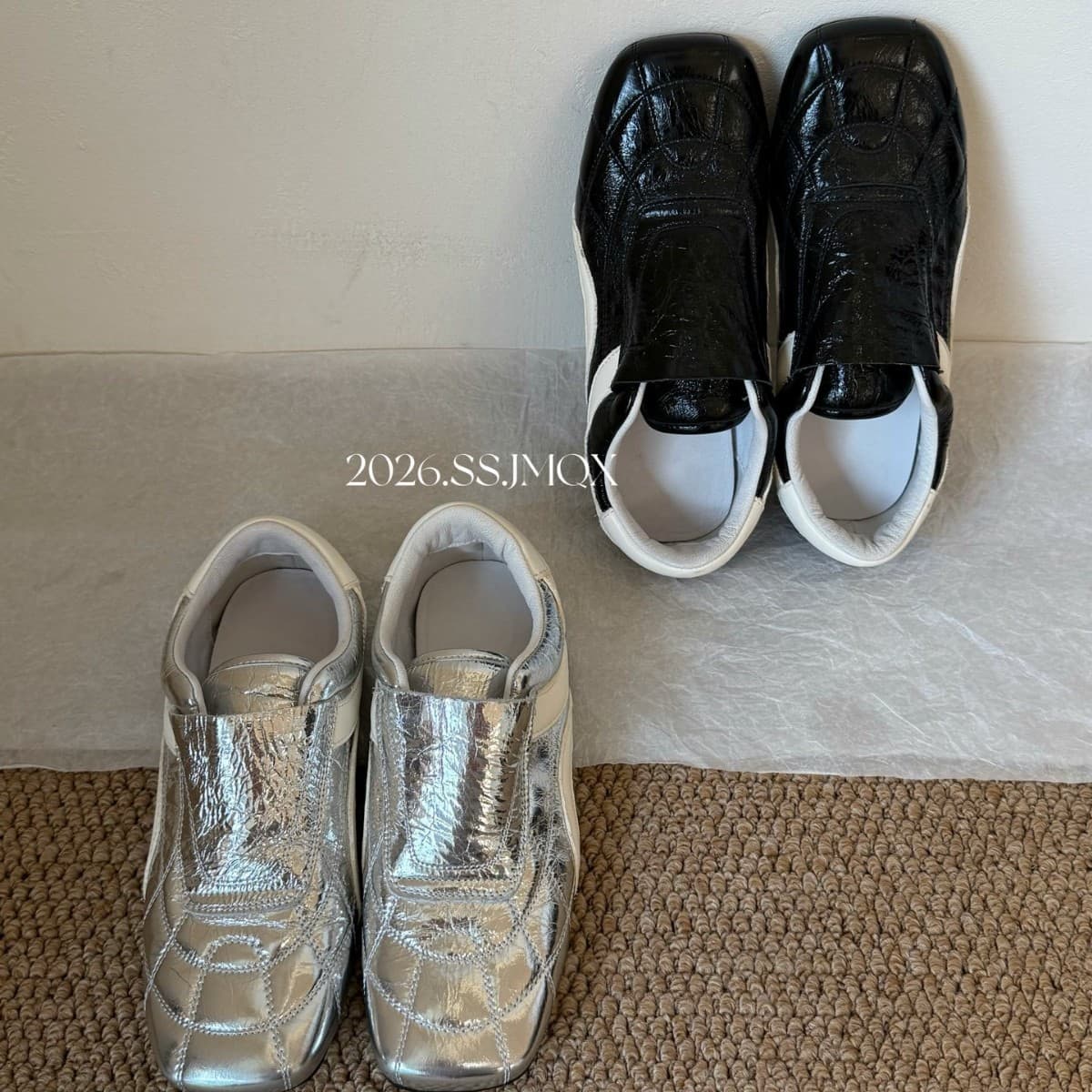 Korean-Style Genuine Leather Soft-Soled Square-Toe Silver-Colored German Training Shoes for Women, 2026 Summer New Model, Comfortable, Lightweight, Versatile Casual Shoes