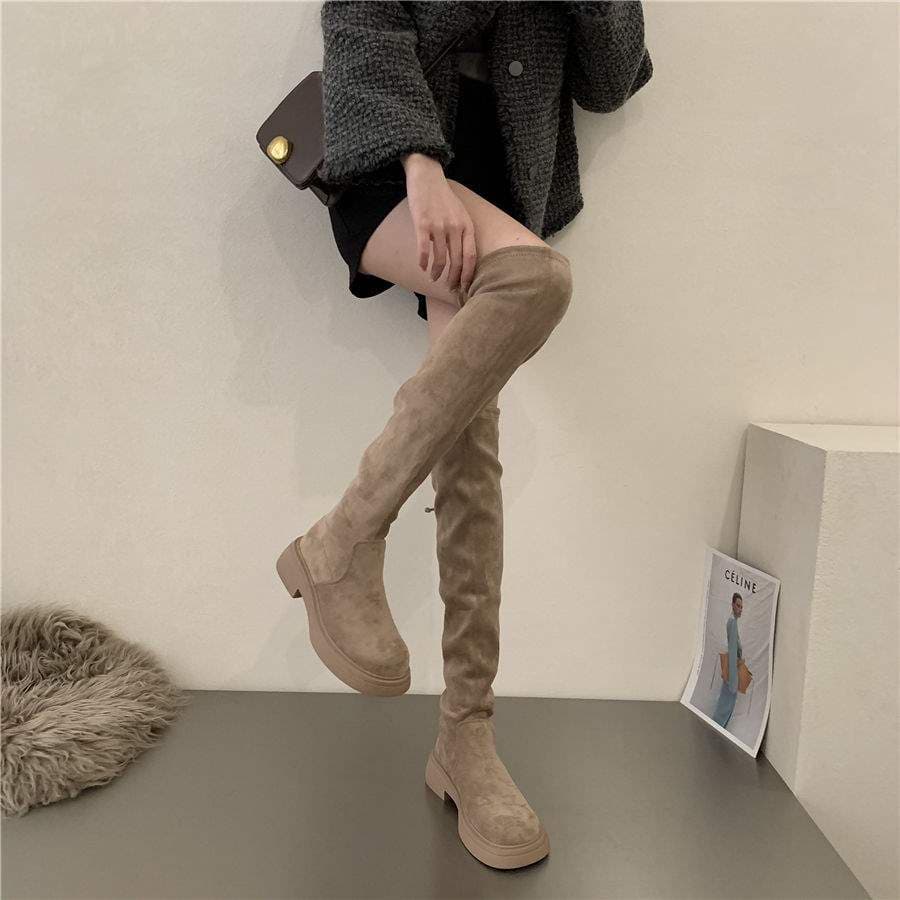 Korean Style Over-the-Knee Boots for Women Thick Sole High Boots 2025 Autumn Winter New Slim Boots French Style Stretch Boots Long Boots