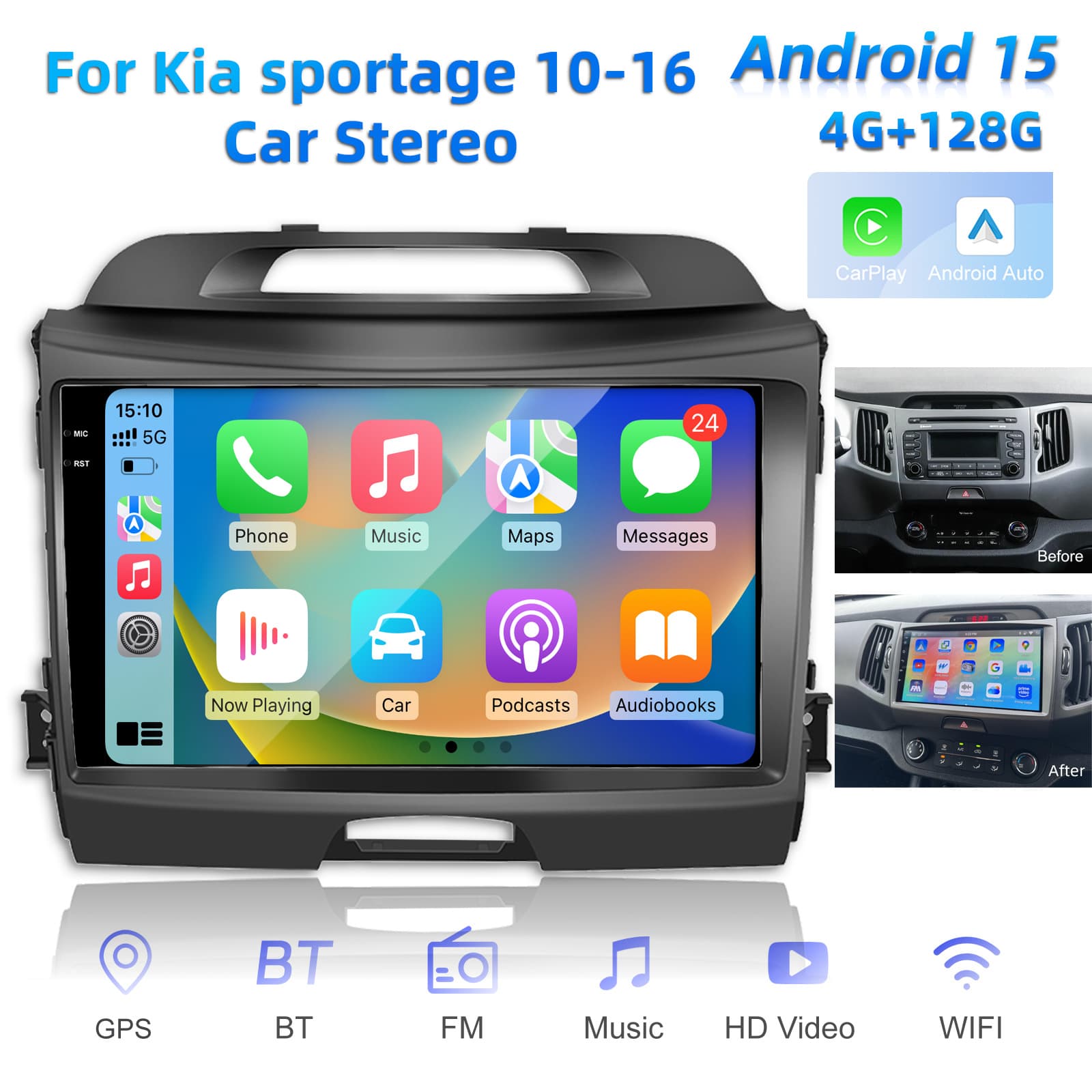 Cross-border applicable to Kia Smart Run 10-16 car carplay central control screen Bluetooth navigator reversing image