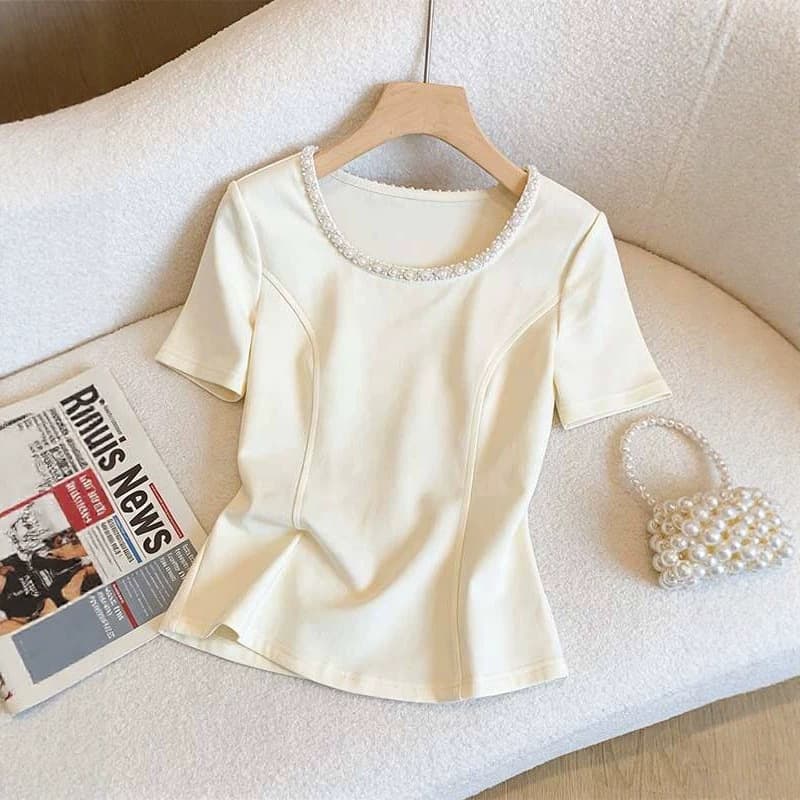 French-Style Short-Sleeve T-Shirt for Women, Summer Plus-Size, High-End Luxury Short Top with a Sophisticated Feel