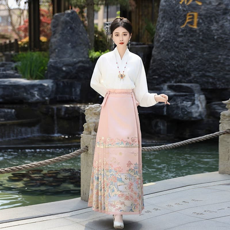 Original New Style Horse-Face Skirt Women's Adult Hanfu Work Daily Wearable National Style Petite Improved Ming Dynasty Summer Set