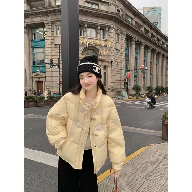 Miss Chipmunk Toggle Button Cotton Jacket In Stock Croissant Korean Style Cotton Coat New Stand Collar Short Cotton Jacket