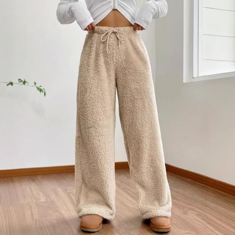 European and American foreign trade women's sweatshirt new autumn and winter solid color fashion plush casual pants loose comfortable plush warm pants for women
