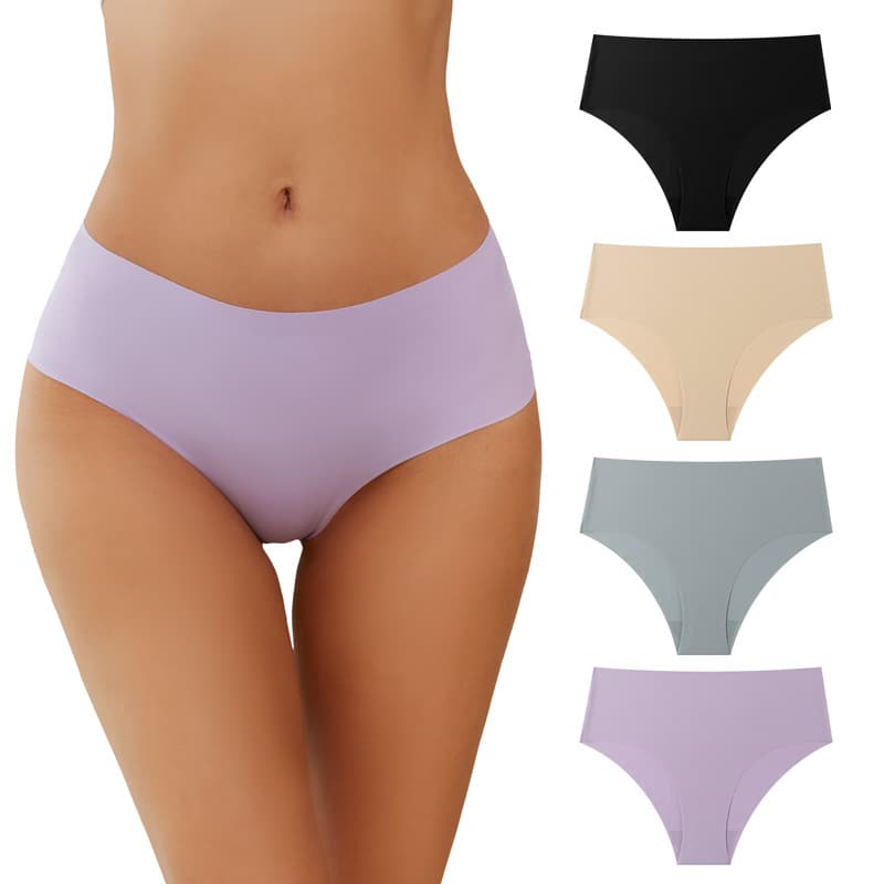 Cross-border Amazon Mid-Plus Size Women's Seamless Ice Silk Bikini Breathable Quick-Dry Nylon Panties