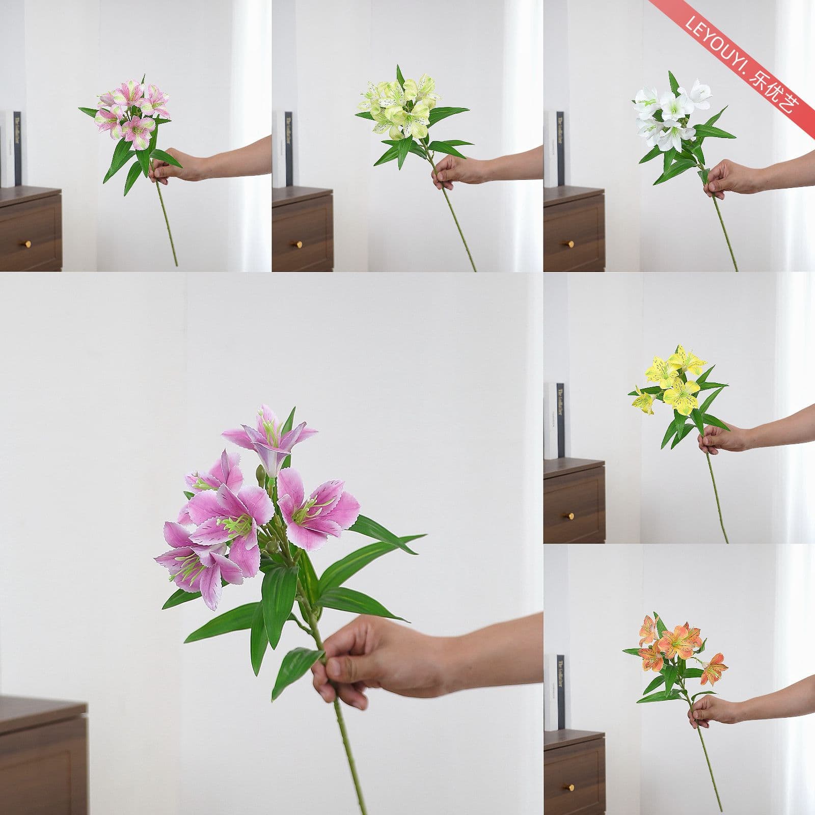 5-headed Ono Lily artificial flower living room desktop vase flower arrangement bedroom decoration fresh home decoration flower branches