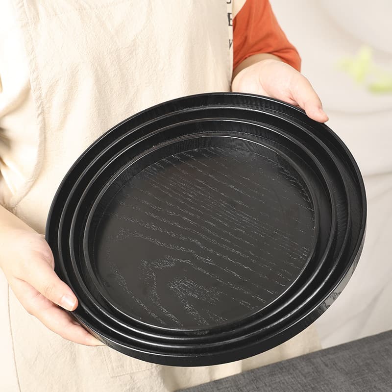 Wholesale Wooden Tray Round Fruit Plate Snack Plate Solid Wood Round Tray Chinese Tea Snack Plate Hotel Restaurant Tray