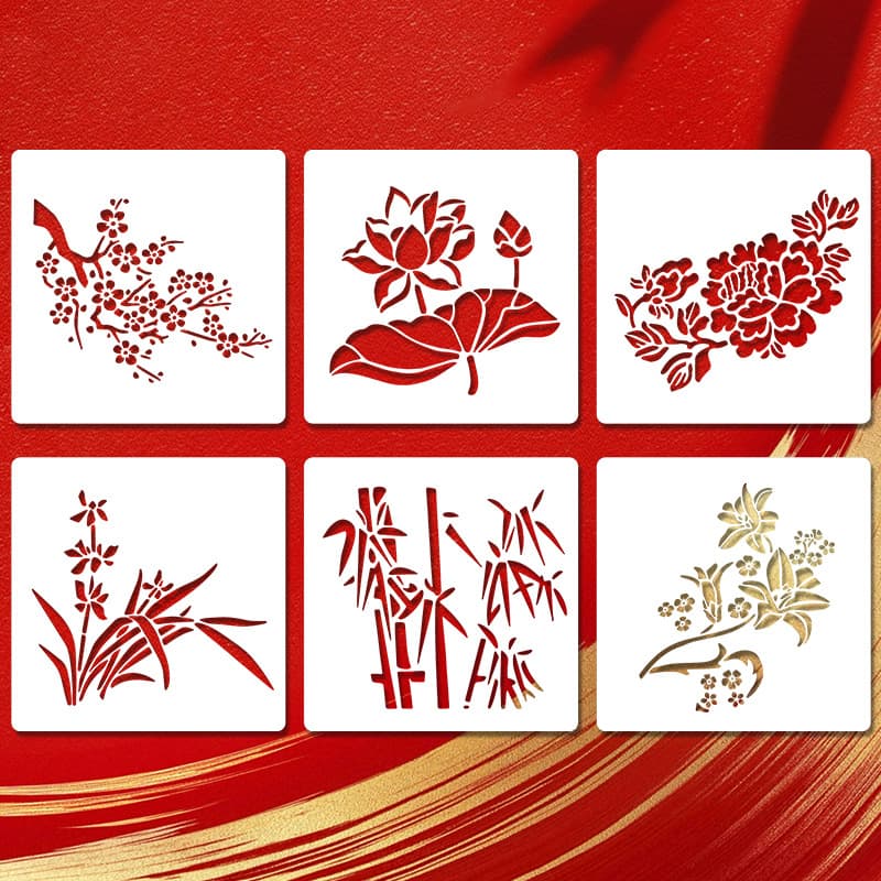 Customized plant and flower hand-painted painting template diy plastic hollow plum orchid, bamboo and chrysanthemum inkjet masking board customization