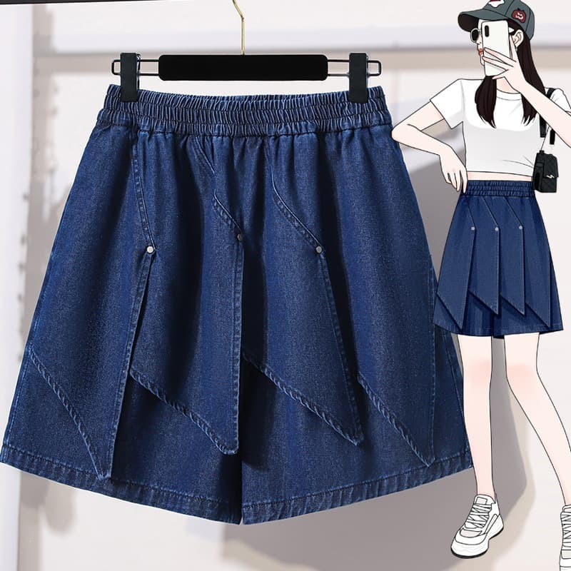 New summer style large size loose wide leg five-point jeans for fat girls to cover belly and look slimming culottes and short skirts