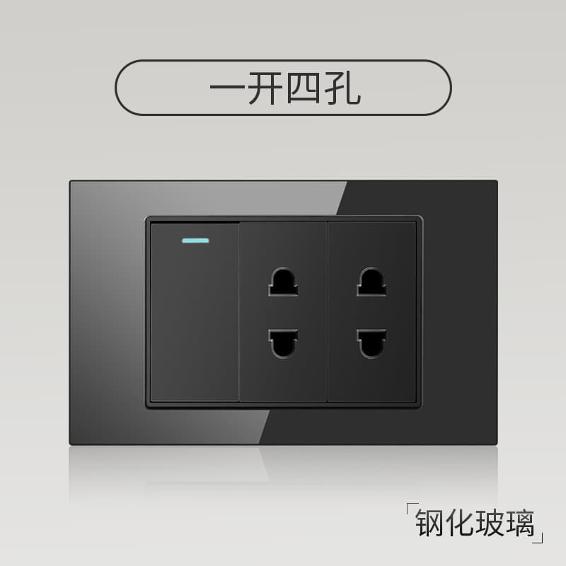 Taiwan US Standard USB Fast Charging Tempered Glass 16A Switch Socket Black 110V-250V Socket Panel Cross-border